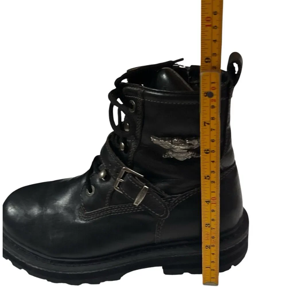 Harley Davidson 84143 Mens 9.5 Black Leather Motorcycle Boots Side Zip Eagle